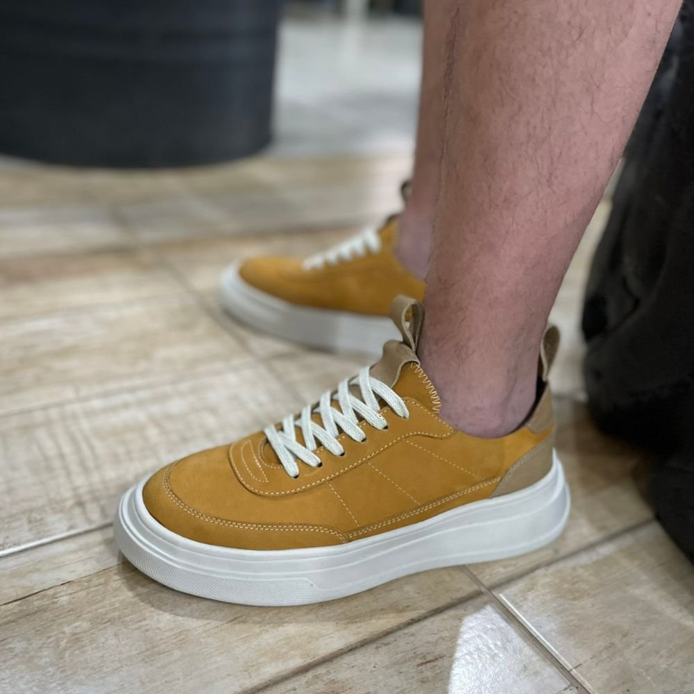 04 tenis casual masculino colter 100 couro mostarda