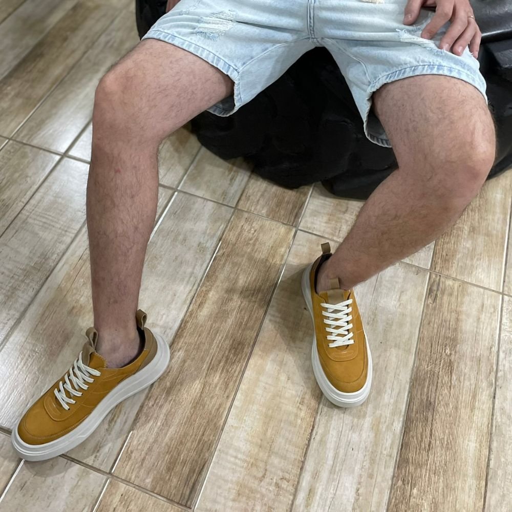 06 tenis casual masculino colter 100 couro mostarda