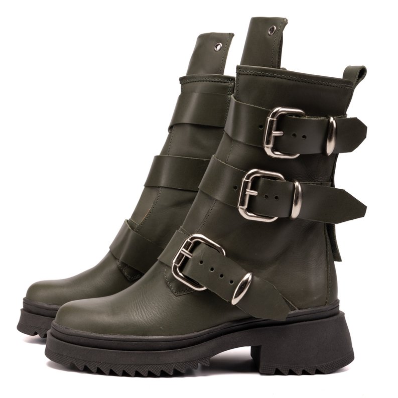 Bota Rocker Feminina Sola Plataforma Lauren Em Couro Verde - MAH
