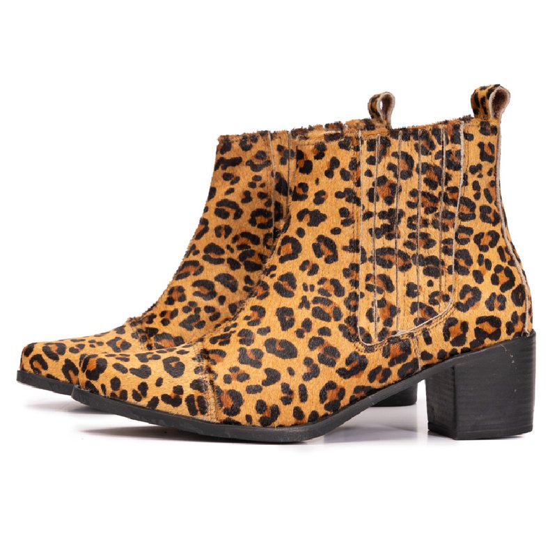 Bota Western Chelsea Mol Salto Médio Couro Pelo Onça MAH