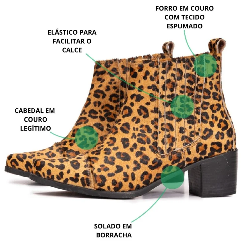 Bota Western Chelsea Mol Salto Médio Couro Pelo Onça MAH