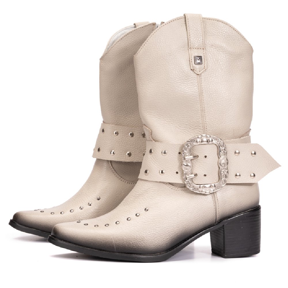 Bota Western Country Moniz Mah Couro Off White - MAH